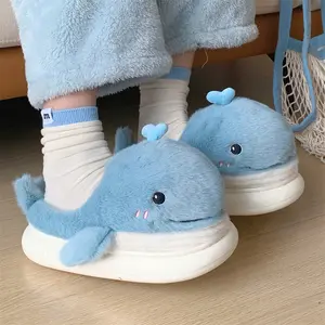 XIXITIAO Cute Fluffy Whale Slippers Women Men,Cartoon Animal Cotton Plush Home Shoes, Cozy Warm Household Slides Indoor and Outdoor, Girl Footwear