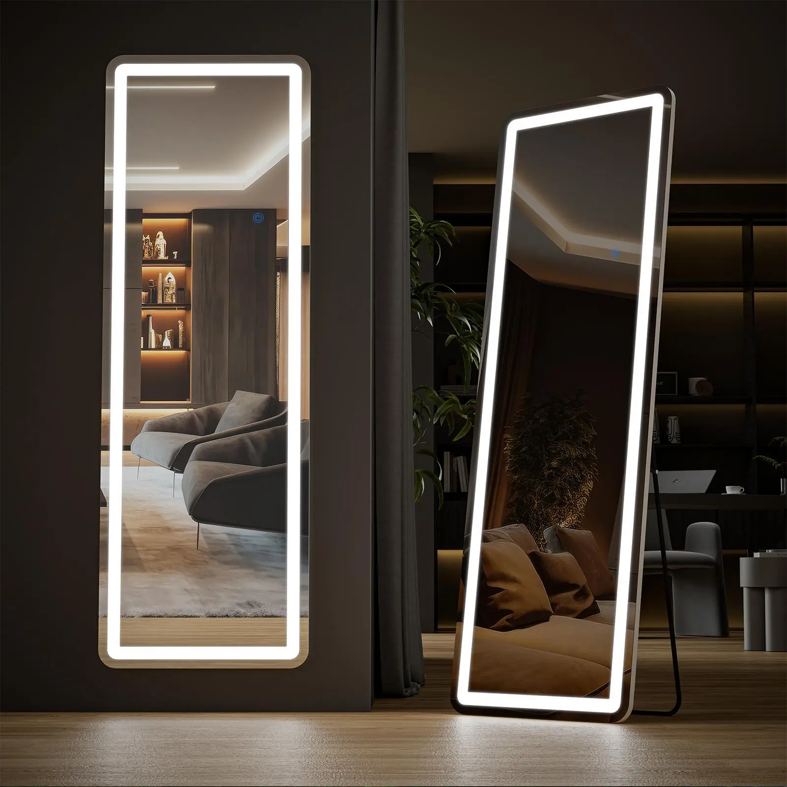 DUMOS Floor Mirror Stand Mirror Full Length with LED Lights, Floor Mirror Dimming & 3 Color Lighting