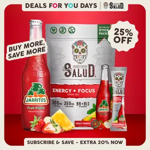 Salud x Jarritos 2-in-1 [Energy + Focus – Fruit Punch] Clean Energy Drink Mix, Agua Fresca, Organic Caffeine, B6 & B12, L-Theanine, Drink Packets, Non-GMO, Gluten Free, Vegan, Low Calorie, 1g Sugar (15 Servings), Deals For You Days
