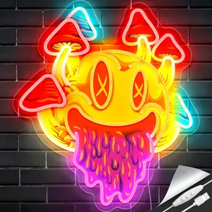 Trippy Smiley Face Mushroom Neon Sign,LED Neon Light,GAME Room wall Decor, Bedroom, bar,man cave