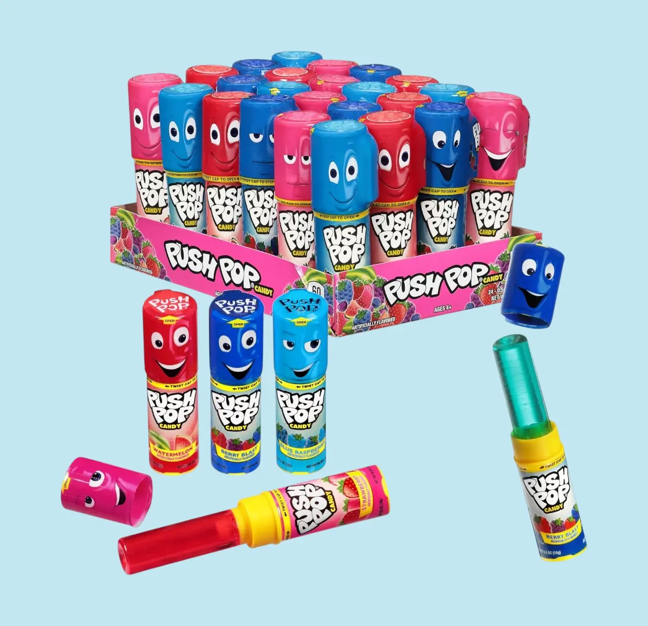 Push Pop Christmas Candy Variety Pack 24Ct Individually Wrapped Lollipops Assorted Fruity Flavors for Party Favors Birthdays Holiday Parties Stocking Stuffers Gifts