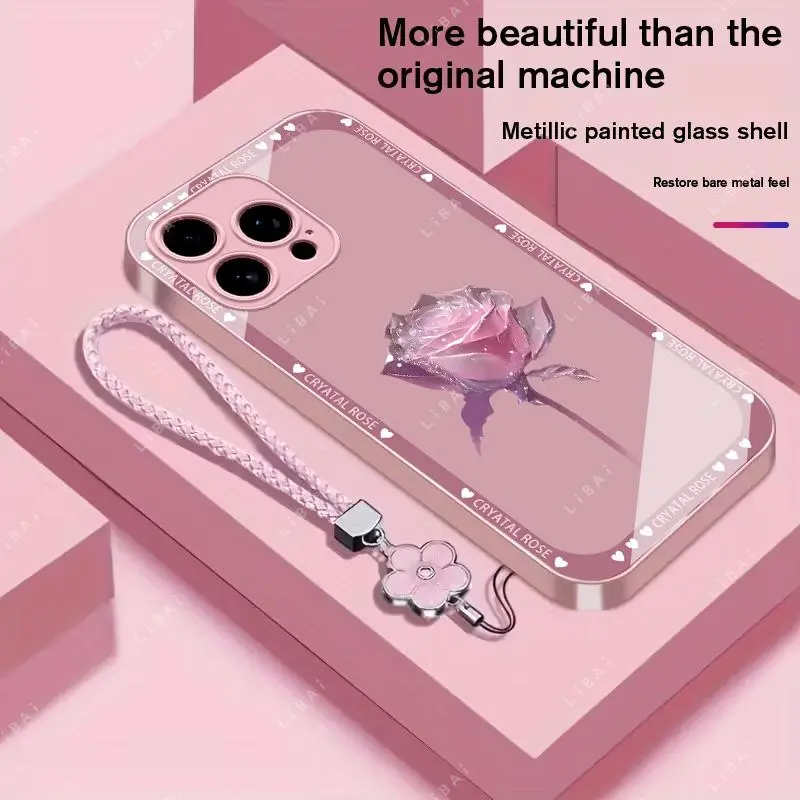 Suitable for [iPhone 16 Pro] Brand new premium phone case,  Free four-leaf clover lanyard，drop-proof and fingerprint-resistant，simple and elegant design，multiple colors available YM99