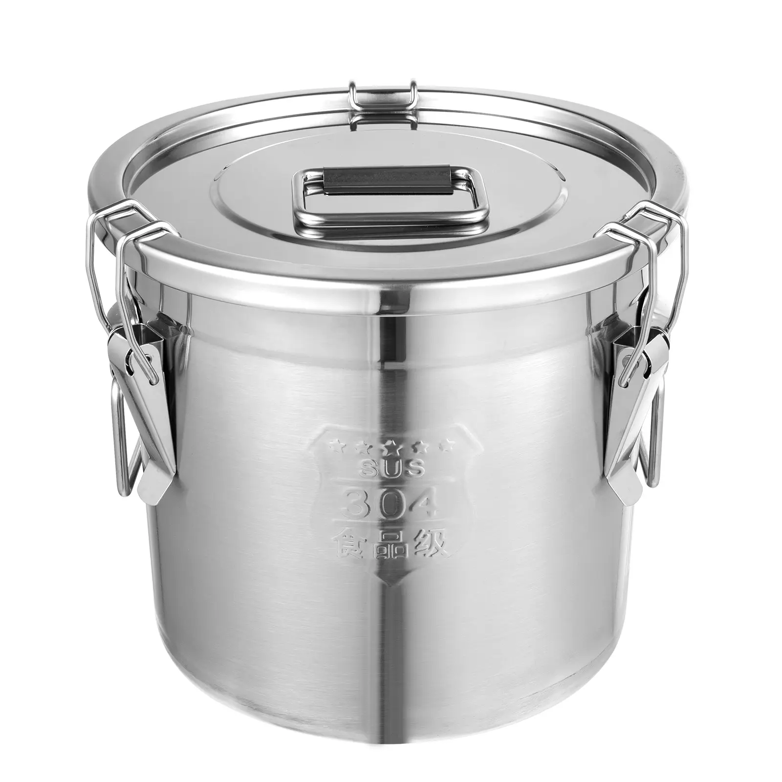 304 Stainless Steel Airtight Canister for Kitchen, Metal Bucket, Food Storage Container, Flour Container with Lid and Locking Clamp, Metal Bucket Food Storage Container for Rice, Flour, Grain, Coffee Bean, Milk, Cookies