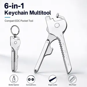 6-in-1 Keychain Multitool, Portable Pocket Tool with Bottle Opener, Screwdriver & Package Opener, Compact Everyday Carry Gadget for Travel, Camping & Daily Use