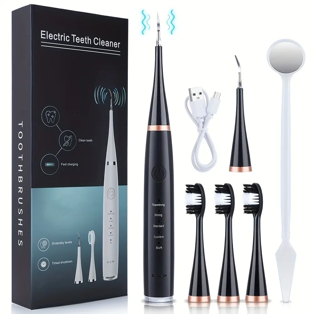 New Ultrasonic Electric Tooth Cleaner, Teeth Cleaning Tool, Multi-Functional Smart Handheld Portable Teeth Cleaning Dental Care Kit, Includes 3 Replaceable Toothbrush Heads, USB Charging Cable, Ideal Gift