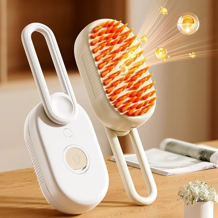 Water brush Pet Spray Massage Brush for Cats Dogs 3-in-1 Deshedding Cleaning Massage One-Click Nano Spray water tank USB Rechargeable Soft Rounded Bristles Gentle on Skin Hair Trapping Static-Free Design small animal steam Hair Brush with Mist Multifu