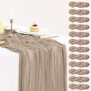 12 Pack Nude Cheesecloth 35x120 Inch, Boho Light Brown Cheese Cloth Long Tan Gauze Runner for Wedding Bridal Baby Shower Table