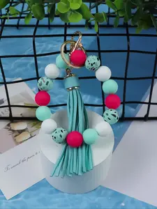 Colorful Silicone Beaded Wrist Keychain, Keychain Wristlet Strap, PU Tassel Design, Perfect Gift for Friends, Birthday & Holiday Gifts, Daily Use Accessory