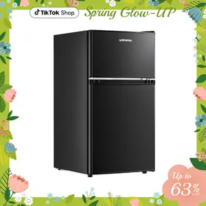 Upstreman mini fridges 3.2 Cu.Ft with Freezer Double Door Adjustable Thermostat Stainless-SD321/BD321 Quiet Energy Saving Efficient Light Removable Shelves Crisper Drawer for Dorm Office Bedroom Mini Refrigerator pantry drink fridge skincare fridge