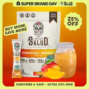 Salud 2-in-1 [Hydration + Immunity - Mango] Electrolytes Powder, Agua Fresca Drink Mix, Elderberry, Dairy & Soy Free, Non-GMO, Gluten Free, Vegan, Low Calorie, 1g Sugar (15 Servings)