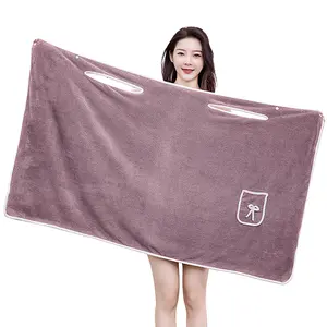 Womens Shower Spa Wrap Towel Bathrobe Set, Soft Cozy Spa Wraps with Snap Closure, Off Shoulder Bathrobe Dress