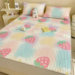 KAWASIMAYA Strawberry Pink Latex Cooling Mat Set 3 Pieces 180x200cm with 2 Pillowcases