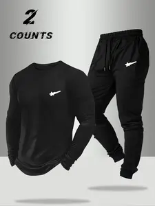 Men's Two-Piece Set, Athleisure Wear Set, Athletic Tracksuit Set, Premium Fabric, Classic Simple Design, Perfect for Casual Sports, Shopping, and Exercise, Training Clothes, Sporty Style Outfits, Workout Gym Clothing, Workout Sets