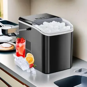 Countertop Ice Maker Machine with Handle, 26lbs in 24Hrs, 9 Ice Cubes Ready in 6 Mins, Auto-Cleaning Portable Ice Maker with Basket and Scoop, for Home/Kitchen/Camping/RV. (Black)  Ice Maker Countertop, Silonn Chewable Pellet Ice Machine with Self-Cleanin