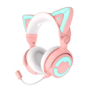 YOWU RGB 4-Series Cat Ear Headphones: Y2k,Gaming Headset for PC Playstation Switch Xbox with Attachable HD Microphone, Bluetooth, Wired,10 Light Colors,5 Light Effects Available via Yowu App,Upgraded Wireless & Wired,Perfect for Gaming & Running Audio
