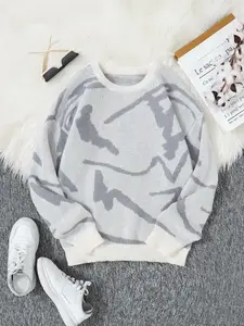 Men's Pop Art Print Drop Shoulder Sweater, Regular Fit Casual Colorblock Long Sleeve Round Neck Jumper For Fall, Fashion Men's Knitwear For Daily Wear