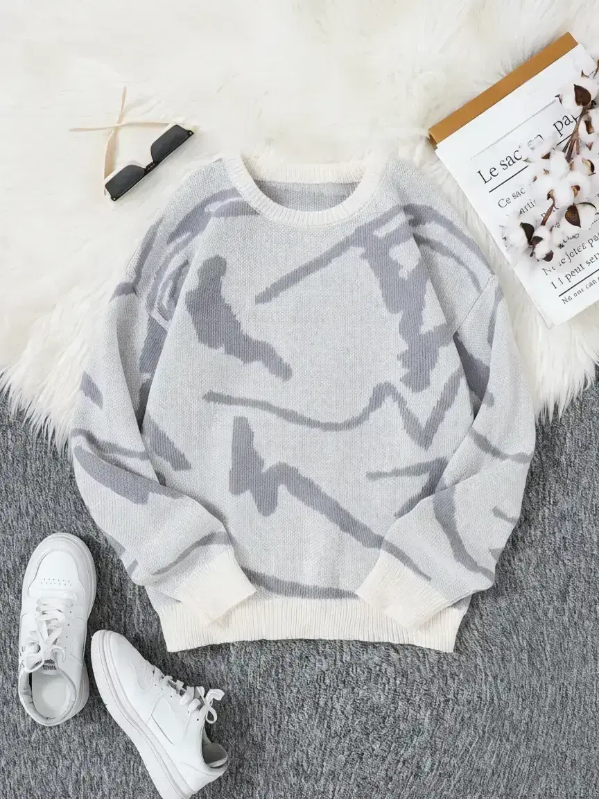 Men's Pop Art Graphic Geometric Print Drop Shoulder Sweater, Regular Fit Casual Colorblock Long Sleeve Round Neck Jumper For Fall, Fashion Men's Knitwear For Daily Wear, Knit Pullover Tops