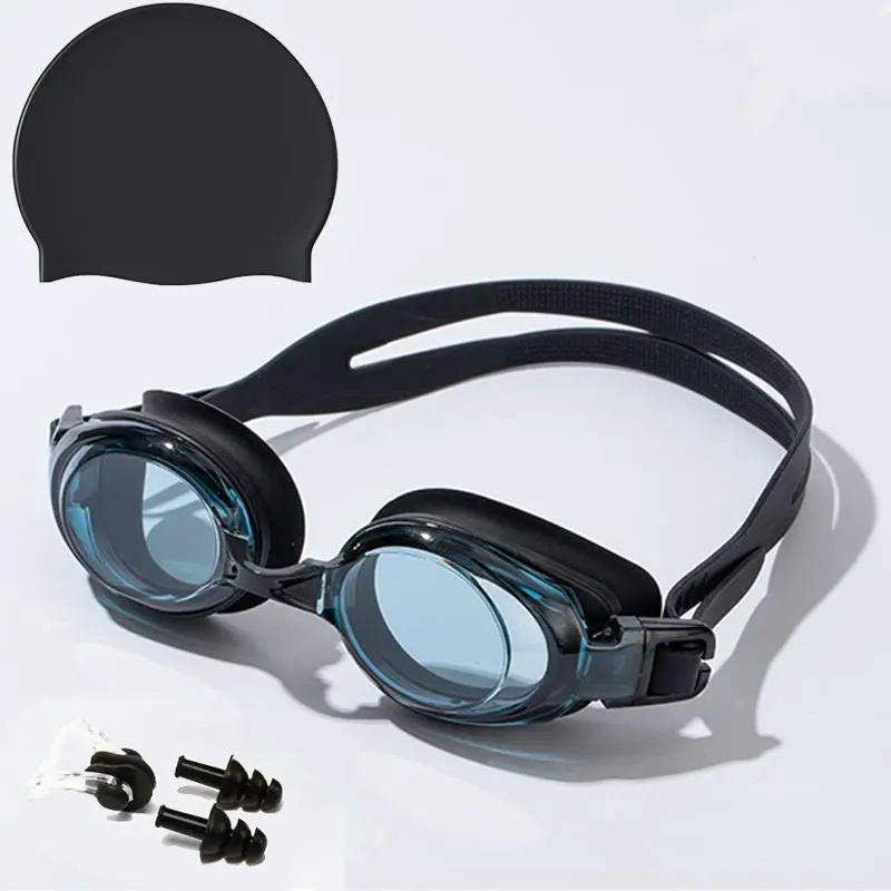 Swimming Goggles & Swimming Cap & Earplugs & Nose Clip Set, Adjustable Anti-fog Waterproof Outdoor Swimming Goggles, Pool Goggles, Swimming Accessories for Training