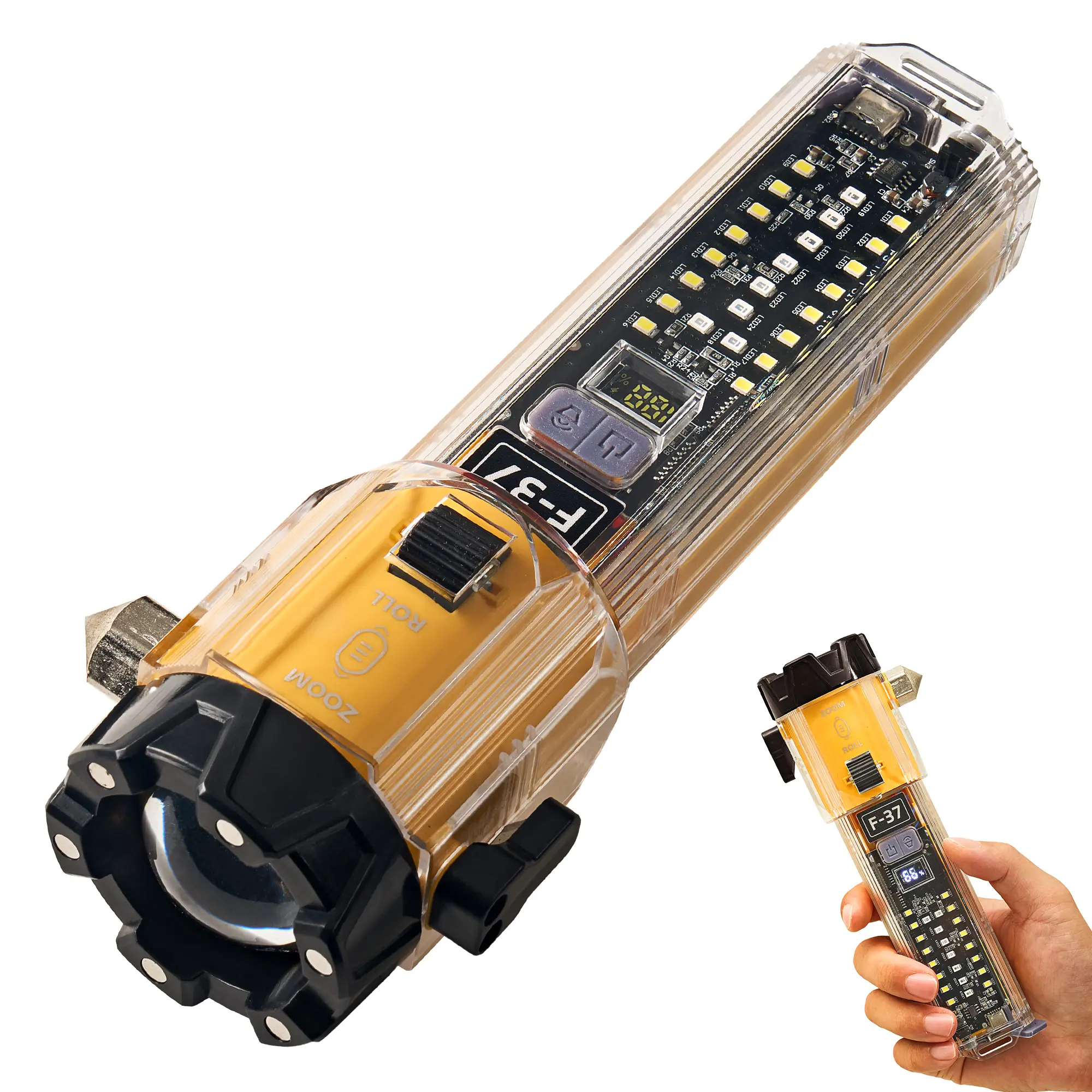 Compact High Lumen Flashlight, Versatile 10-in-1 Built-in Battery Torches with Rechargeable LED, Emergency Hammer & Window Breaker for Car & Outdoor Emergency Prep, Outdoor Survival Gear, Compact Multi-Tool Torches, Flashlight Emergency Kits