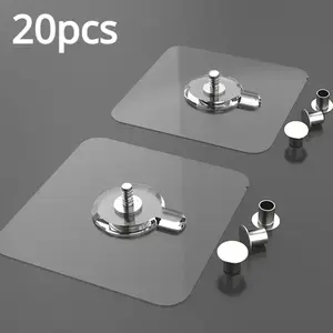 20 Pack Sticky Hooks for Hanging Heavy Duty, Wall Hooks Adhesive, Clear self Adhesive Hooks for Wall, Kitchen, Bathroom, Shower & Ceiling shelf hangable purse organizer rotating