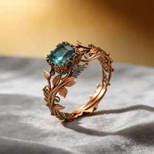 1pc vintage-style synthetic emerald ring, with an exquisite carved ring base inlaid with dazzling gemstones, suitable for women who pursue uniqueness to wear at important banquets or daily dress-up.
