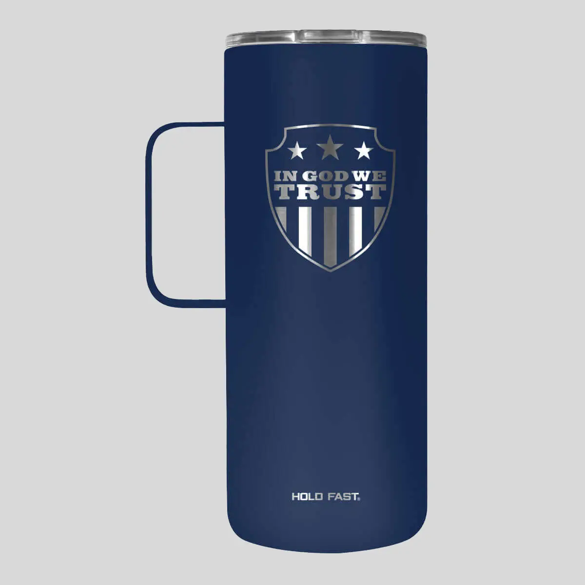 HOLD FAST 22 oz Patriotic Stainless Steel Vacuum Flask Tumbler Mug with Handle Grip, Slide Lid, Anti-Scalding Design for Car Owners, Hand Wash Only Kitchenware Drinkware ("In God We Trust" Print)