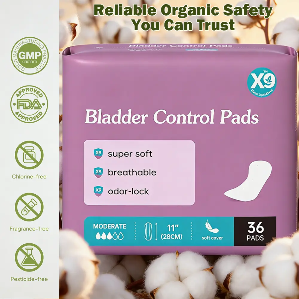 X9 Fragrance-Free Heavy Daytime Feminine Incontinence Comfort Cover Pads (11" (28Cm), 36 Pads) - Cotton Ultra-Soft Topsheet, Skin-Friendly Fit, Wood Pulp Core, 3D Leak-Proof, Odor-Lock, Moisturizing, Clinically Safe, Breathable Bottom Film