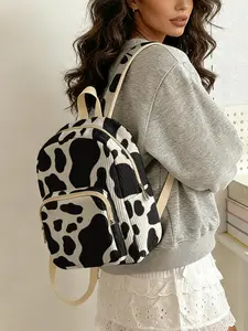 Women's Cow Pattern Backpack, Casual Style, Lightweight & Durable Design, Perfect for Daily Use, School, Travel, Shopping, Cow Print Backpack