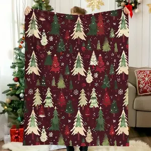 Vintage Christmas Blanket, Tree & Snowflake Pattern, Luxury Flannel Throw, Suitable for Home, Bedroom, Sofa, Travel, Gift Idea, Soft Cozy Blanket