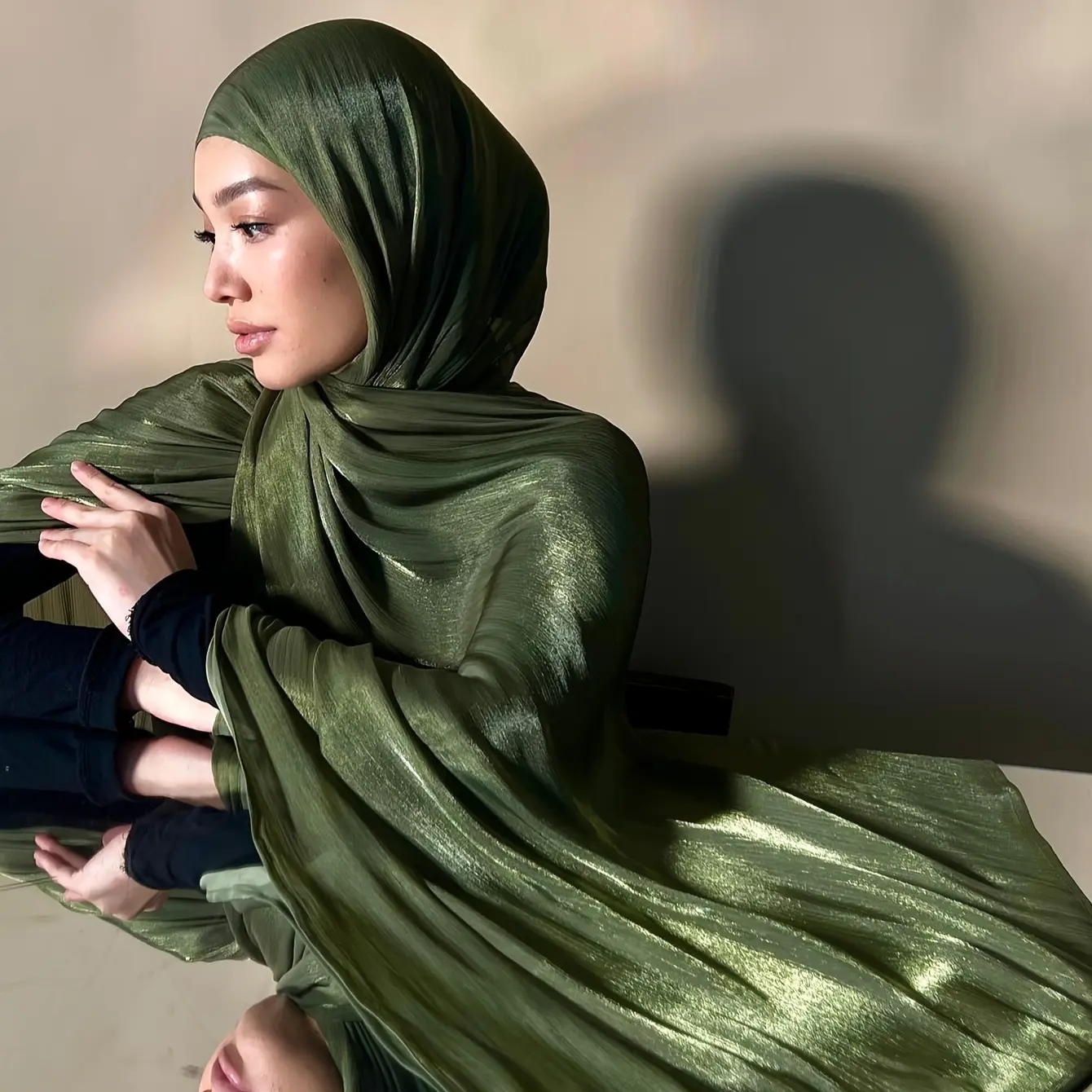 Pashmina Scarves for Women, Elegant Pleated Long Shawl, Shimmering Organza Hijab for Muslim Ramadan Fashion, Polyester