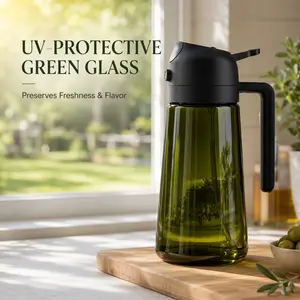 470ML 2-in-1 Food-Grade Glass Oil Sprayer-Dispenser, Leak-Proof 1-Handed Kitchen Gadget for Air Fryers, Grilling, Salads with Fine Mist Spray & Pour Function
