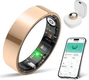 Smart Ring Health & Fitness Tracker with Heart Rate, Calorie, Sleep Cycle, Stress & Mood Monitoring, IP68 Waterproof, Gold Finish, Bluetooth Connectivity, Resin & Stainless Steel Build, Cool Gadgets for Badminton Enthusiasts