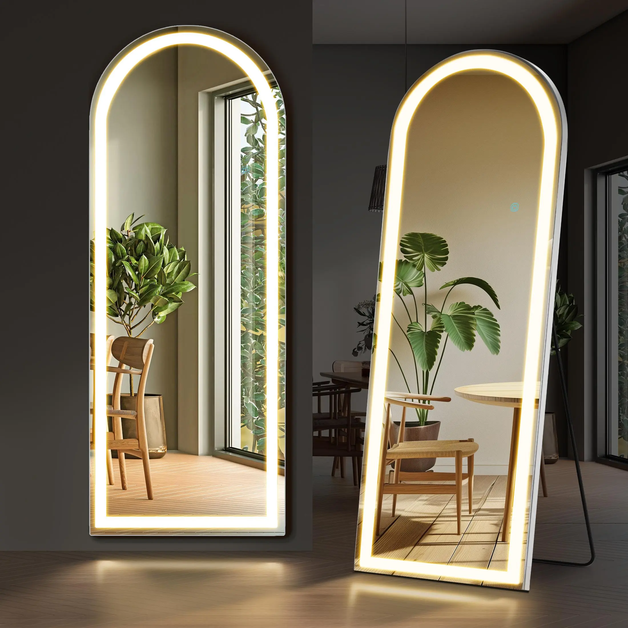 Sweetcrispy 60"x16" Full Body LED Makeup Mirror - Lighted Floor Mirror with Dimming, 3-Color Lighting, Stand & Aluminum Frame, Home Decor for Bedroom, Dressing Room