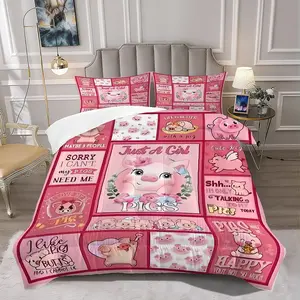 2/3Pcs Cute Pink Pig Theme Comforter Set, Adorable Piglet Graphic Bedding Set, Soft Cozy Quilt for Kids Room Decor, Playful Farm Animal Aesthetic, Perfect for Baby and Toddler Bedrooms 1 or 2 Pillowcase No Pillow Core