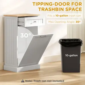 HOMCOM Kitchen Tilt Out Trash Bin Cabinet Free Standing Recycling Cabinet Trash Can Holder With Drawer