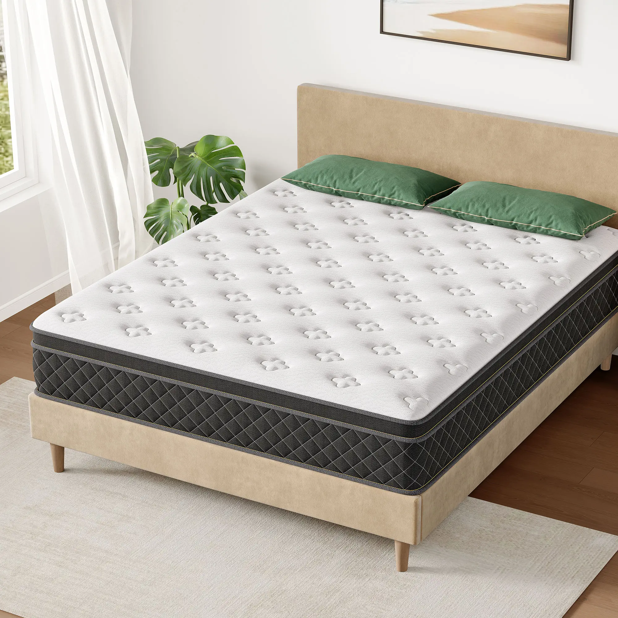 Queen Size Mattress (Medium Firm) - Hybrid Memory Foam & Multi-Level Independent Coil Spring, Cool Gel for Cooling Sleep, Ergonomic Support, Motion Isolation, Rolled Design, CertiPUR-US Certified, Breathable Fabric, Twin/King Size Options