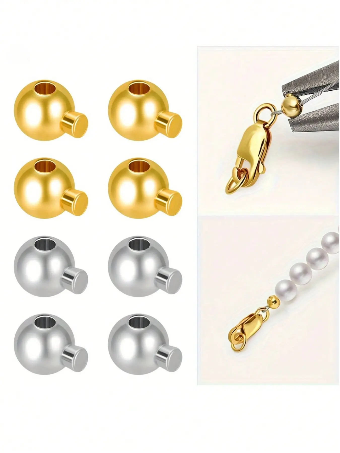 Round Press-On Beads, Stopper Beads, Spacer Beads for Jewelry Making, Jewelry Making Supplies, DIY Beading Accessories, Metal Bead Ends for Bracelets Necklaces, End Cap Accessories, Diy Jewelry Decoration