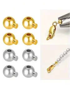 Round Press-On Beads, Stopper Beads, Spacer Beads for Jewelry Making, Jewelry Making Supplies, DIY Beading Accessories, Metal Bead Ends for Bracelets Necklaces, End Cap Accessories, Diy Jewelry Decoration