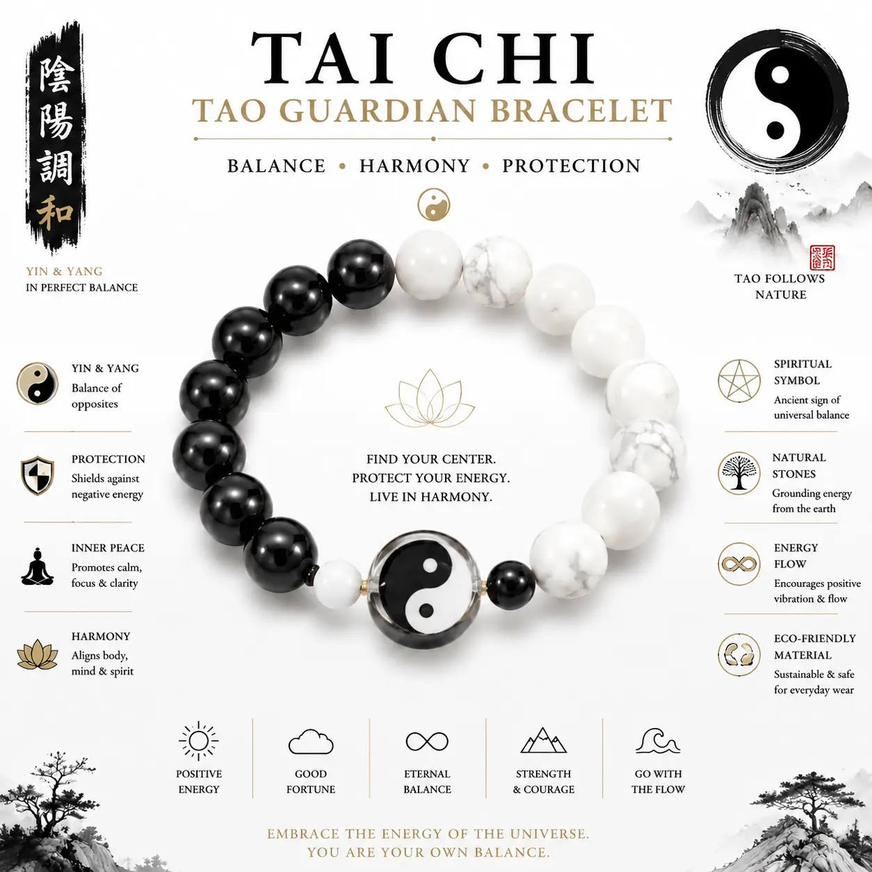 Tai Chi Luck Guardian Bead - Unique Stone Design Combines Luck and Harmony, Ideal for Practice Enthusiasts, Fashion Accessory for Costume Jewelry Collectors