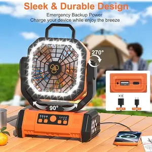 20000mAh cold air battery-powered fan with LED lantern, dual-motor camping fan, 4-speed adjustable desktop fan with hook, remote-controlled portable outdoor fan, essential for tents, hiking, fishing, RV travel and picnics