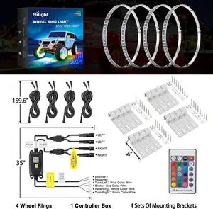 Nilight 4PCS 17.5in RGB LED Wheel Ring Lights, Car Ambient Light with APP & Remote Control, Multi-Color, Turn Signal & Braking Functions, Double Row Decorative Accessories for Cars, SUVs