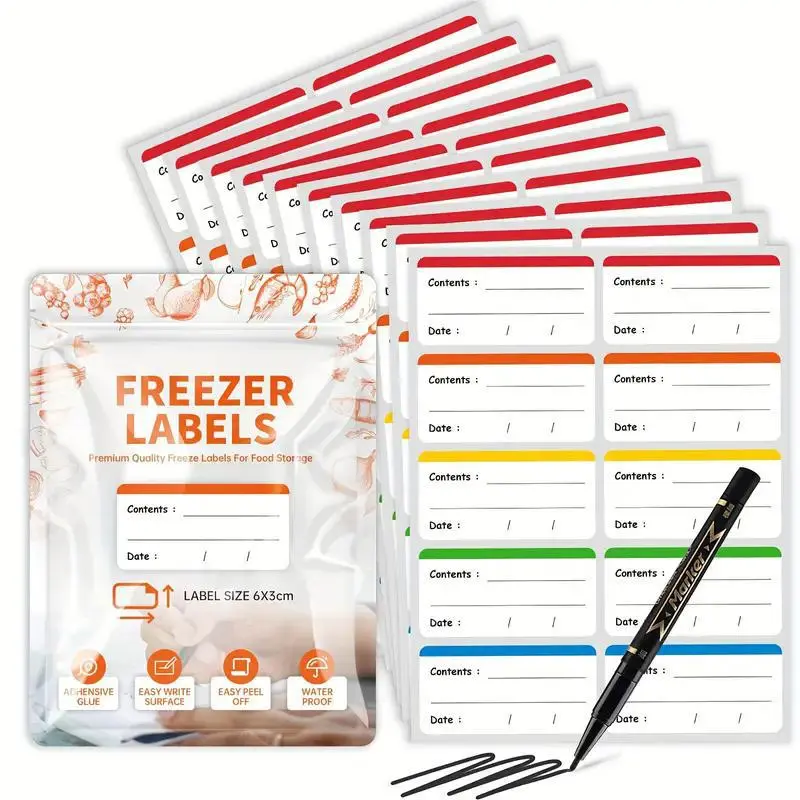 100pcs Removable Adhesive Freezer Labels, Colorful Food Storage Labels, Self Adhesive Labels, Perfect for Kitchen Organization, Pantry Labels, Easy Peel off Design