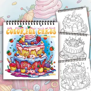 Colorful Cake Coloring Book, 30 Pages Spiral Bound Cake Drawing Book, DIY Painting Supplies for Teenager, Birthday Gift, Holiday Gift