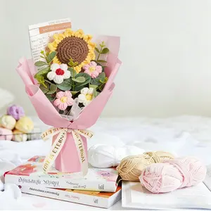 Handmade Crochet Flower Bouquet, 1 Bunch Decorative Artificial Flowers for Home Decor, Weddings, Parties & Anniversaries, Perfect Gift for Valentine’s Day, Birthday, Mother’s Day, Father’s Day & Thanksgiving （without ledlights）