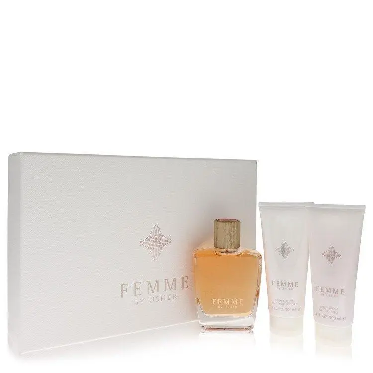 Women's Usher Femme 3-Piece Scented Body Care Gift Pack - 3.4oz EDP, Body Lotion, Shower Gel - Celebrity Luxury Aroma Bundle, Ideal for Birthday, Holiday Gifting