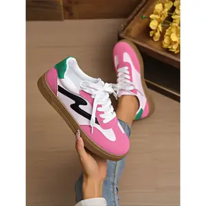 Women's Trendy Color - Block Lace - Up Canvas Sneakers, Comfy Lightweight Walking - Friendly Outdoor Spring & Summer Training Footwear, Female All - Match Fashionable Casual Shoes for Daily Strolls & Leisure Outings, Girl, Stylish Easy - Wear Trainers