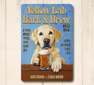 Funny Yellow Dog Metal Signs, Puppy Posters Kitchen Decor Tin Sign Plate, Vintage Tin Warning Sign Retro Metal Of Pet Sign for Outdoor indoor Decoration Funny Wall Art