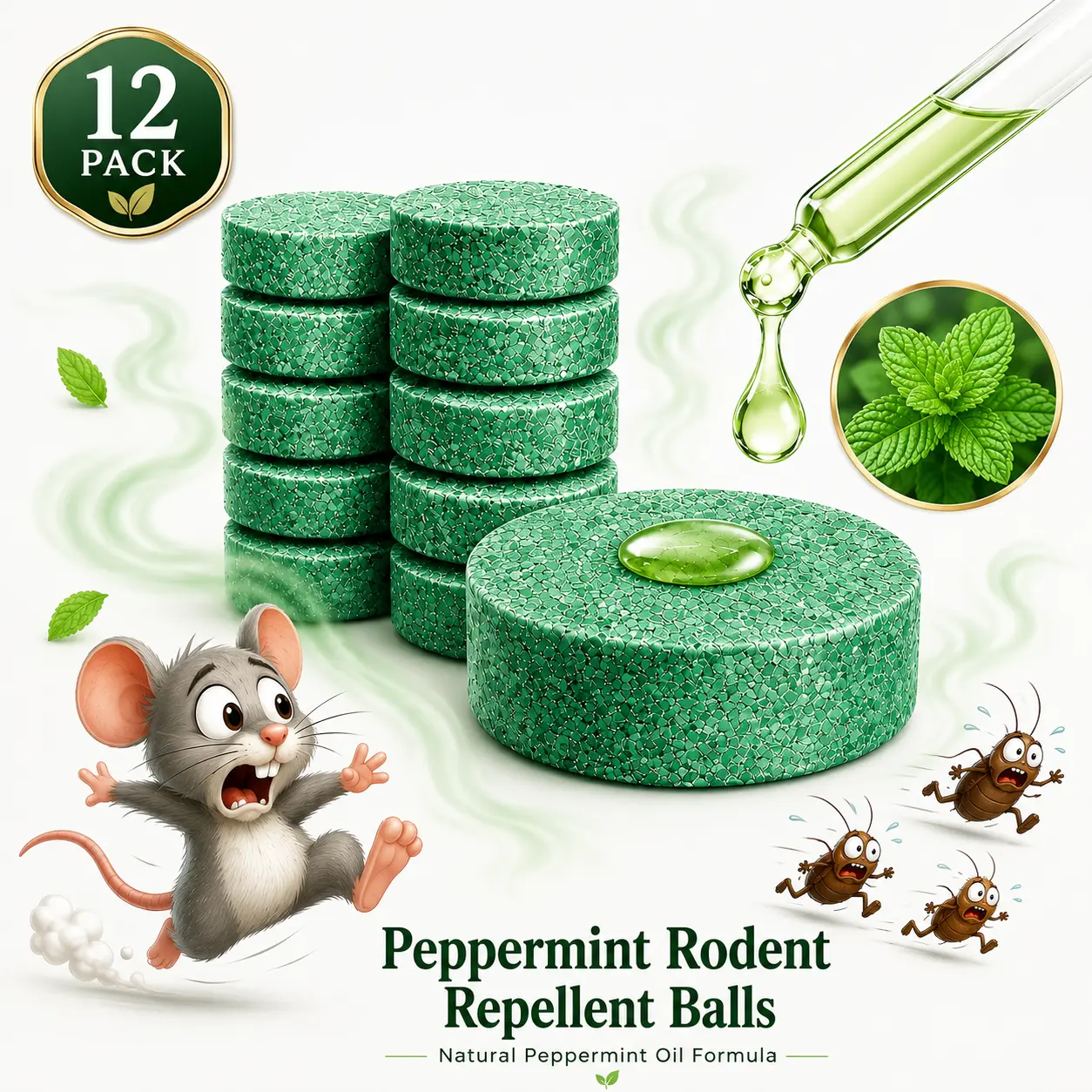 12PCS Mouse Rodent Repellent, Natural Peppermint Oil for Mice, Peppermint | Pest Control, Mouse Repellent for Mice, Rats, Squirrels, Spiders and Pests, Keeps Pests Away Effectively from Garden & Home, Outdoor Application,Pest Control