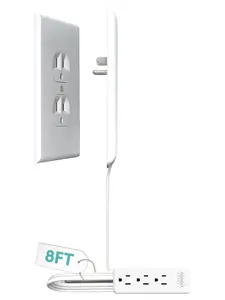 Sleek Socket No Shock Child Protector, Outlet & Plug Concealer with Protective Cord Clips, 8-Foot Flat Extension Cord with Multiple Outlets, Baby Proofing Outlet Cover, No Access to Dangerous Cords