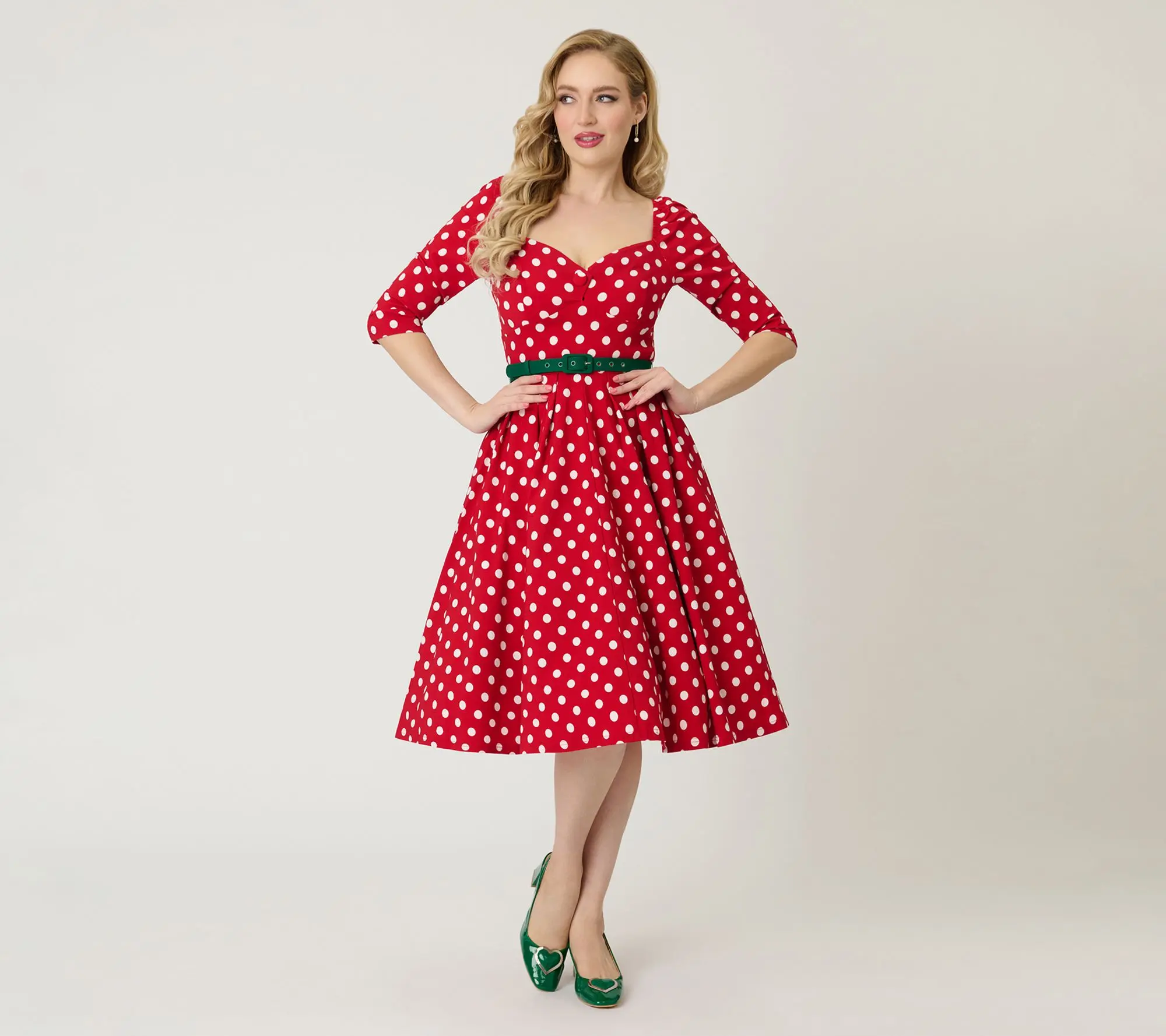 Unique Vintage Red & White Dot Lamar Swing Dress